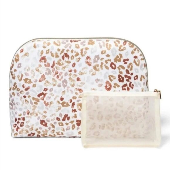 SONIA KASHUK Large Dome Case Makeup Bags (2 Pieces) White Cheetah NWT! - Picture 1 of 11